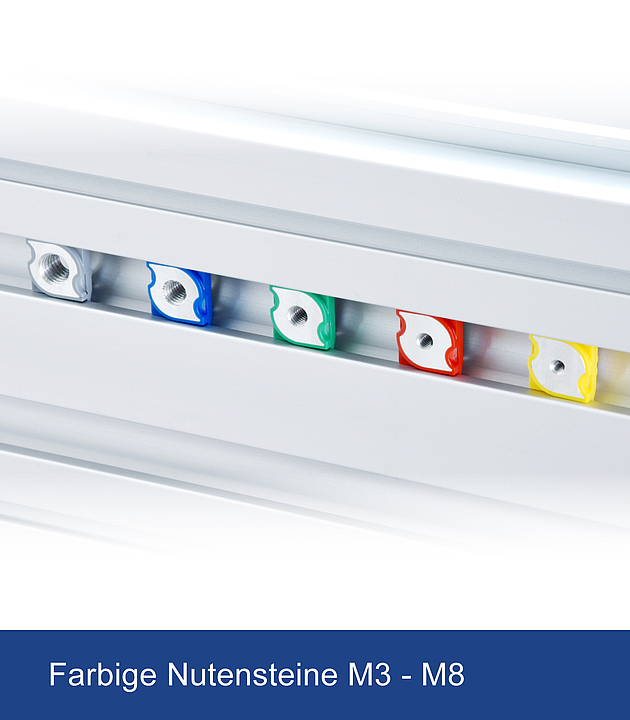Innovative Verbindungstechnik mit farbigen Nutensteinen von ASP AUTOMATION.