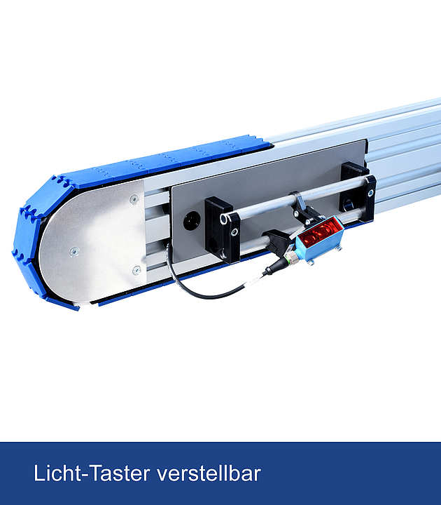 Der verstellbare Lichttaster von ASP AUTOMATION wird in der Industrie Puffer Fördertechnik eingesetzt.