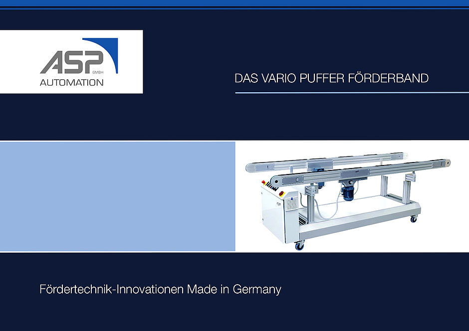 ASP präsentiert die neue Fördertechnik Innovation in der neuen Produktbroschüre Vario Puffer Förderband.