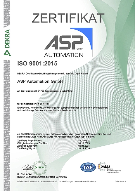 ASP ist nach ISO 9001:2015 zertifiziert.